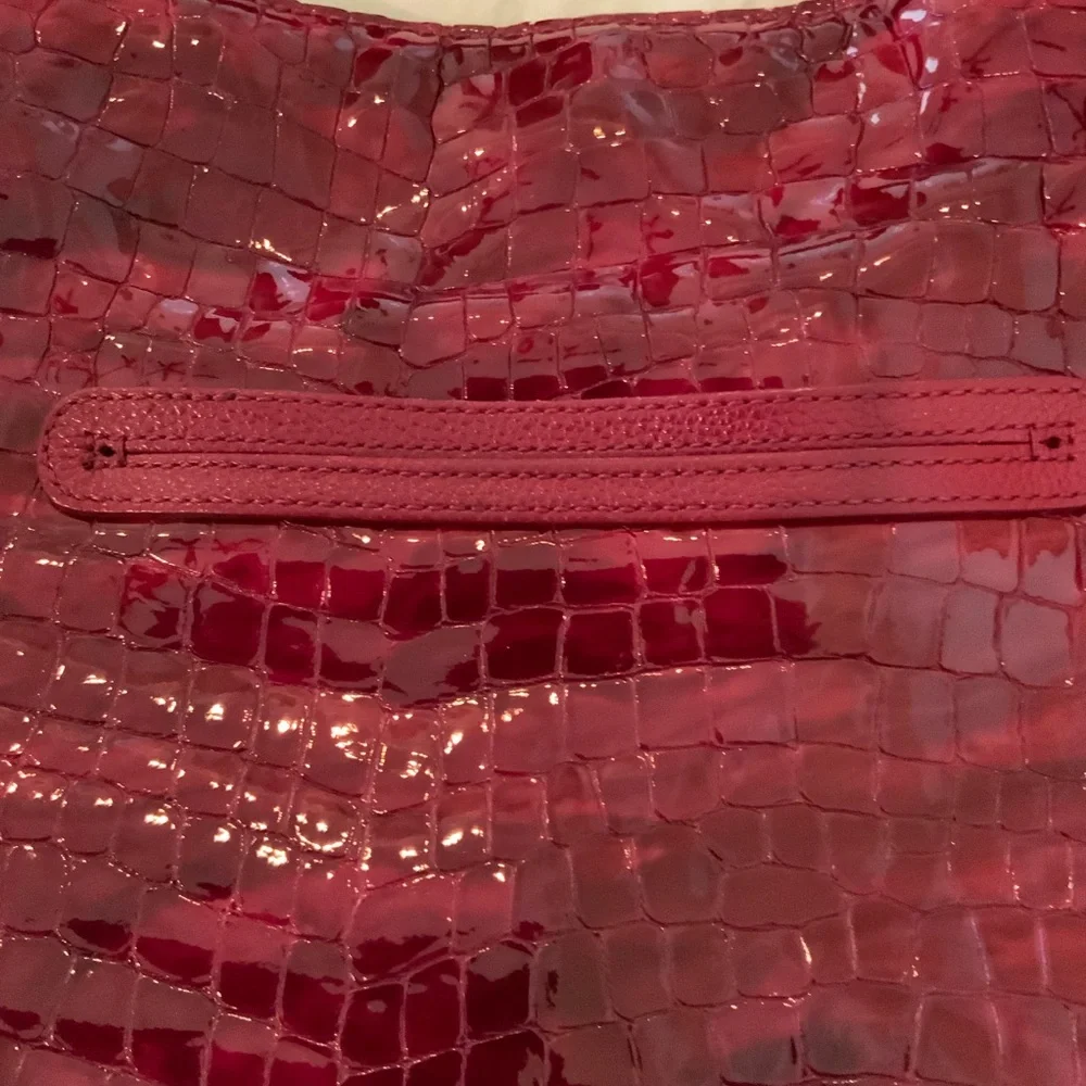 Brighton Red Crocodile-Embossed Patent Leather Large Hobo Shoulder Women's Bag